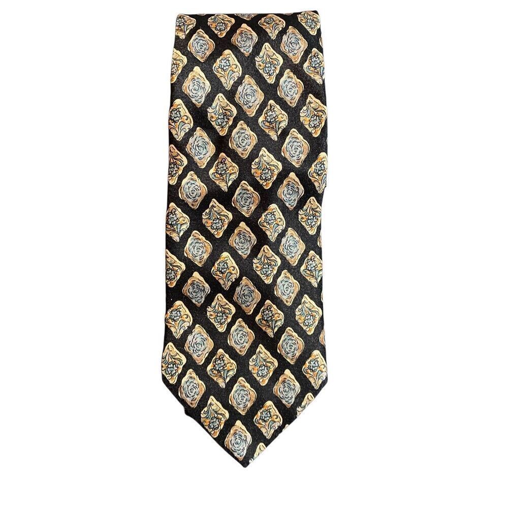 Fashion point men’s vintage 100% silk black patterned, tie 57